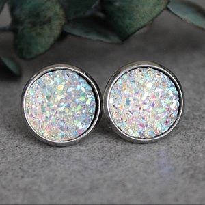 Clear Druzy Earrings, Clear Earrings, Clear Studs